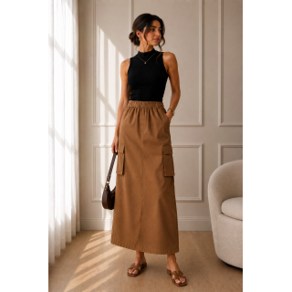 Jupe Longue Femme Chic MARRON CLAIR