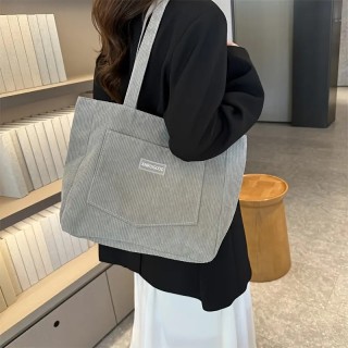 Grand Sac Fourre-Tout en Velours - GRIS CLAIR
