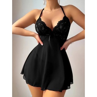Nuisette Sexy courte dentelle - NOIRE