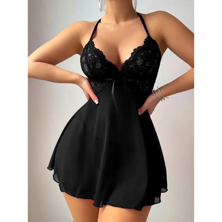 Nuisette Sexy courte dentelle - NOIRE