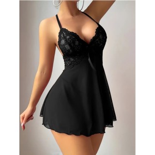 Nuisette Sexy courte dentelle - NOIRE