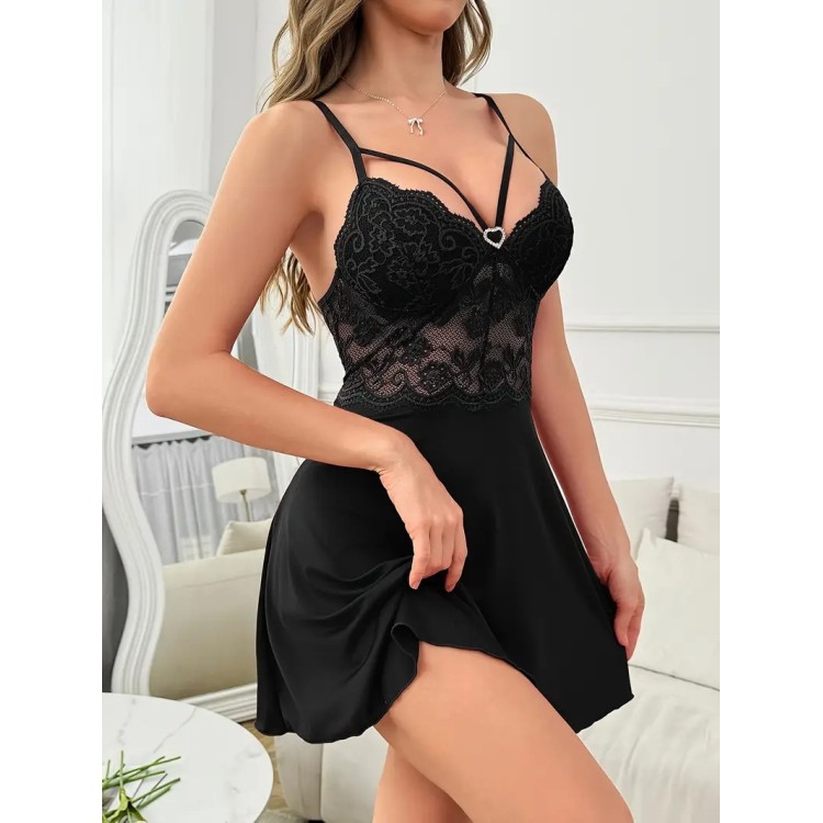 Nuisette dentelle Satin - NOIRE Nuisette dentelle Satin - NOIRE