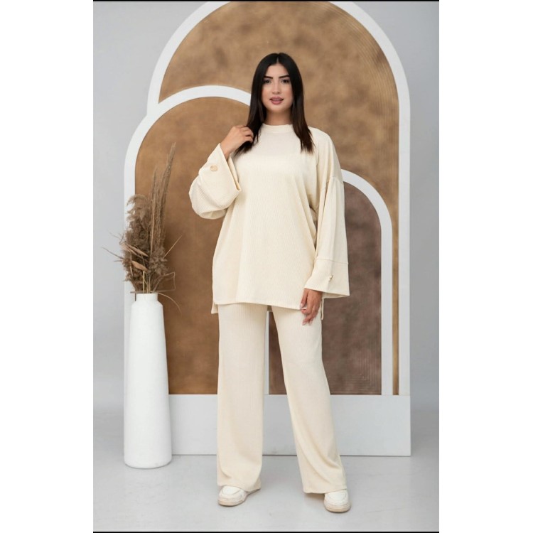 Ensemble Détente Pantalon avec Pull Large - BLANC ECRU