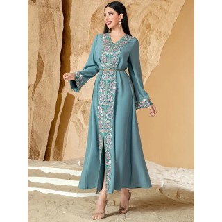 Robe de soirée col V Bleu Turquoise