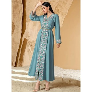 Robe de soirée col V Bleu Turquoise