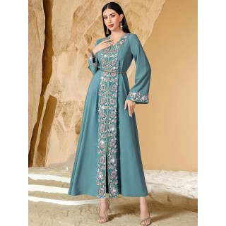 Robe de soirée col V Bleu Turquoise