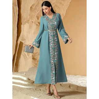 Robe de soirée col V Bleu Turquoise