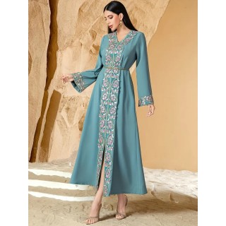 Robe de soirée col V Bleu Turquoise