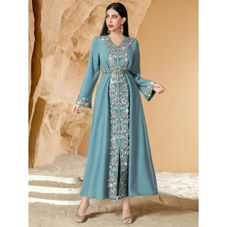 Robe de soirée col V Bleu Turquoise