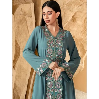 Robe de soirée col V Bleu Turquoise