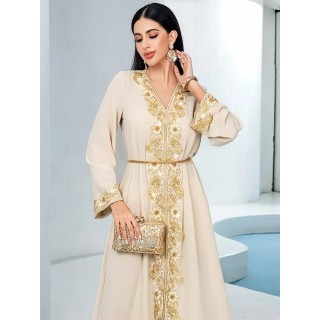 Robe de soirée col V Beige