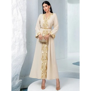 Robe de soirée col V Beige