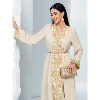 Robe de soirée col V Beige