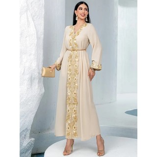 Robe de soirée col V Beige