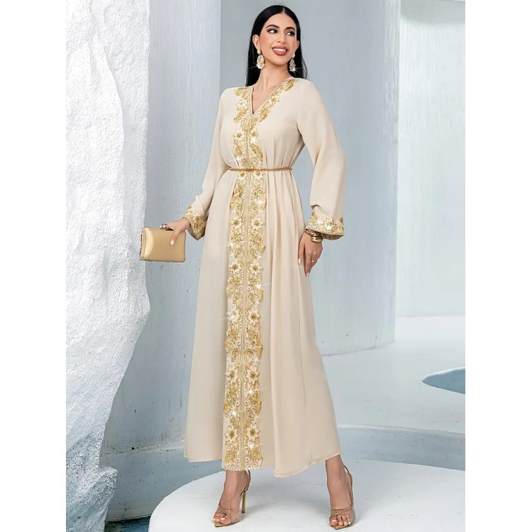 Robe de soirée col V Beige