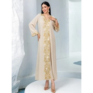 Robe de soirée col V Beige