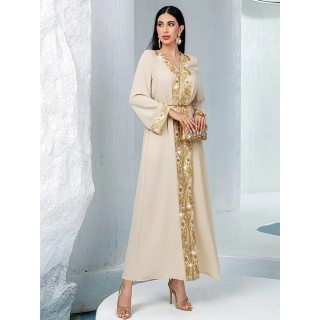 Robe de soirée col V Beige