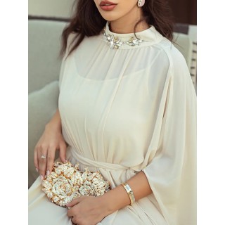 Robe de soirée 2 pièces avec collier strass incrusté CREME