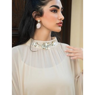 Robe de soirée 2 pièces avec collier strass incrusté CREME