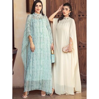 Robe de soirée 2 pièces avec collier strass incrusté CREME