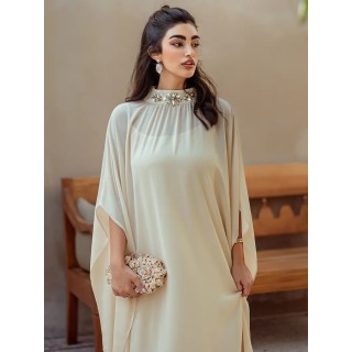 Robe de soirée 2 pièces avec collier strass incrusté