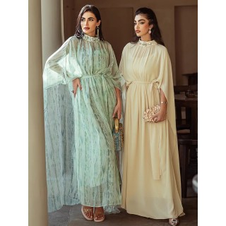 Robe de soirée 2 pièces avec collier strass incrusté CREME