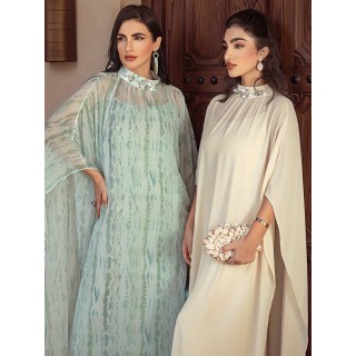 Robe de soirée 2 pièces avec collier strass incrusté CREME