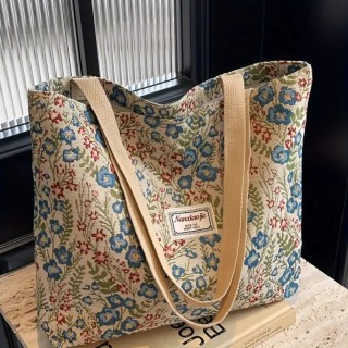 Grand Sac à bandoulière vintage à motifs floraux - BLEU