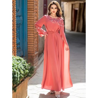 Robe de soirée manche style cape Rose