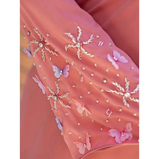 Robe de soirée manche style cape Rose