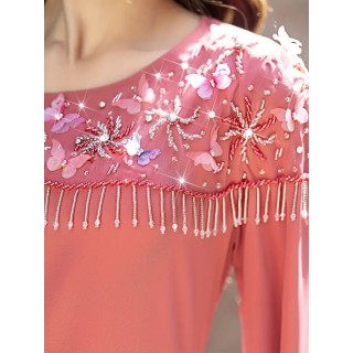 Robe de soirée manche style cape Rose