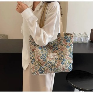 Grand Sac à bandoulière vintage à motifs floraux - BLEU