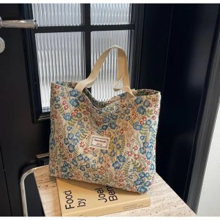 Grand Sac à bandoulière vintage à motifs floraux - BLEU
