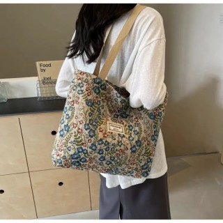 Grand Sac à bandoulière vintage à motifs floraux - BLEU