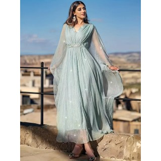 Robe de soirée élégante Col V et manches flottants Vert Menthe