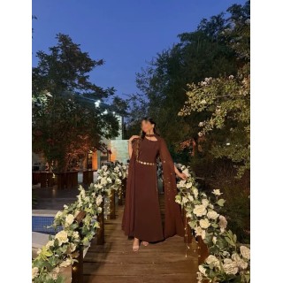 Robe de soirée Longue avec manches cape MARRON