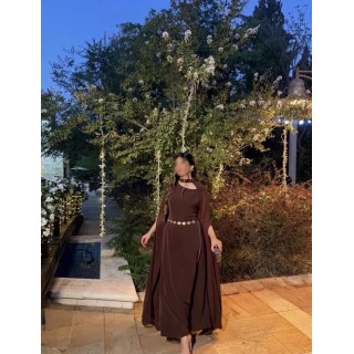 Robe de soirée Longue avec manches cape MARRON