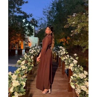 Robe de soirée Longue avec manches cape MARRON