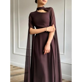 Robe de soirée Longue avec manches cape MARRON