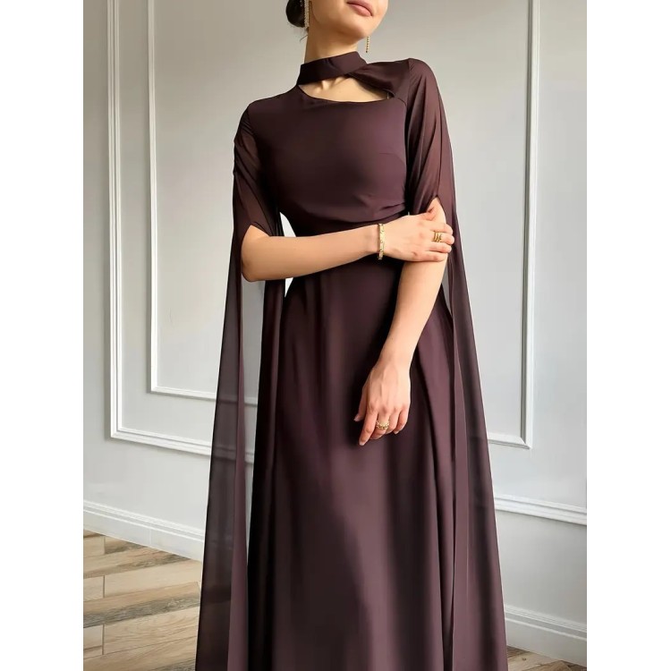 Robe de soirée Longue avec manches cape MARRON