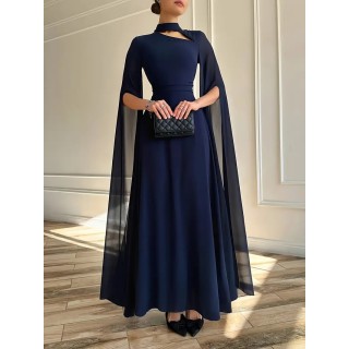 Robe de soirée Longue avec manches cape BLEU MARINE