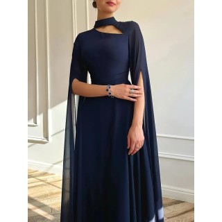 Robe de soirée Longue avec manches cape BLEU MARINE