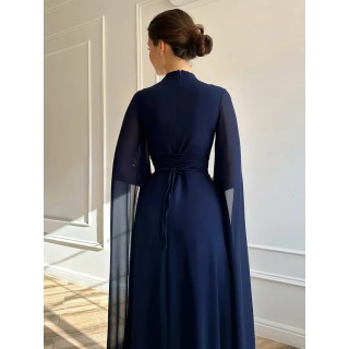 Robe de soirée Longue avec manches cape BLEU MARINE