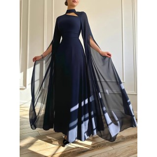 Robe de soirée Longue avec manches cape BLEU MARINE