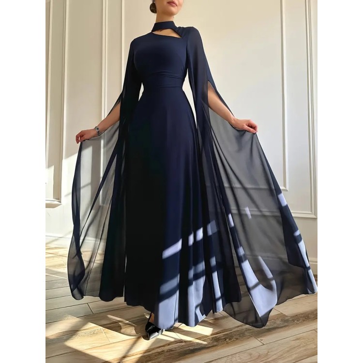 Robe de soirée Longue avec manches cape BLEU MARINE