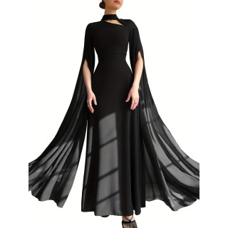 Robe de soirée Longue avec manches cape NOIRE
