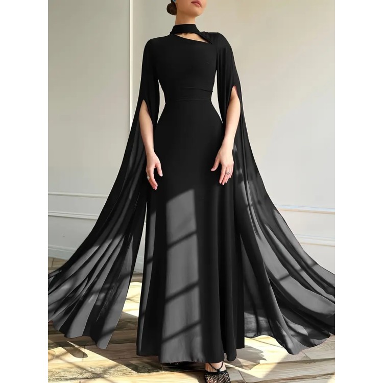 Robe de soirée Longue avec manches cape NOIRE