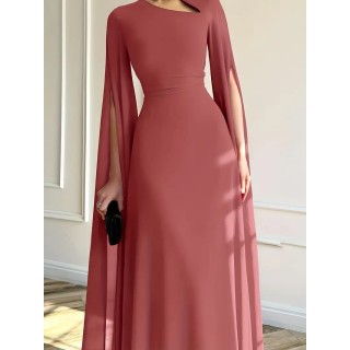 Robe de soirée Longue avec manches cape ROSE