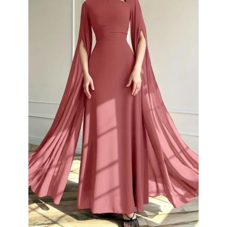 Robe de soirée Longue avec manches cape ROSE