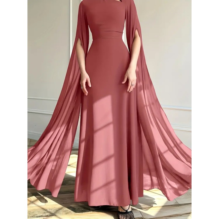 Robe de soirée Longue avec manches cape ROSE